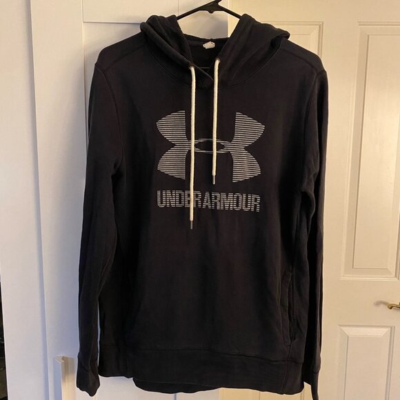 Under Armour Women's Rival Fleece Big Logo Print Hoodie Black/Grey Size M - Picture 1 of 5